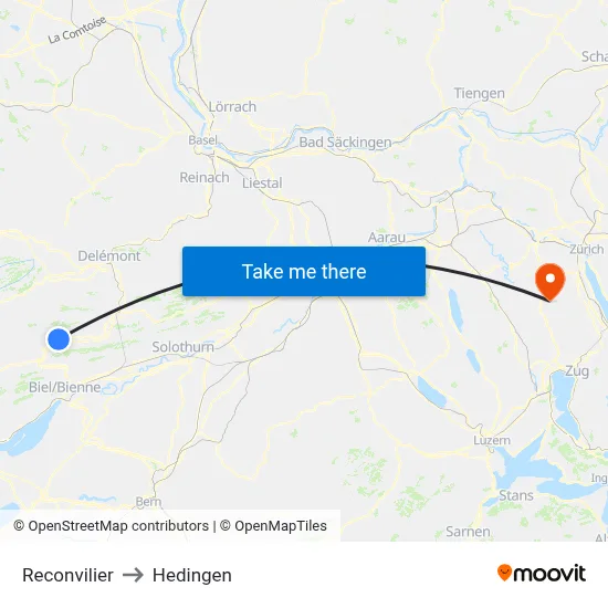 Reconvilier to Hedingen map