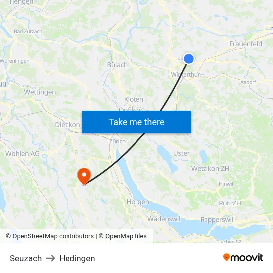 Seuzach to Hedingen map