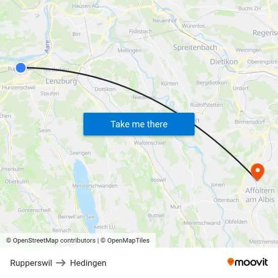 Rupperswil to Hedingen map