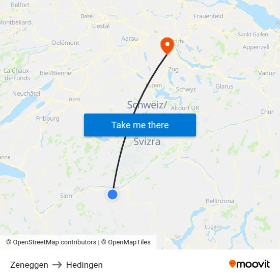 Zeneggen to Hedingen map