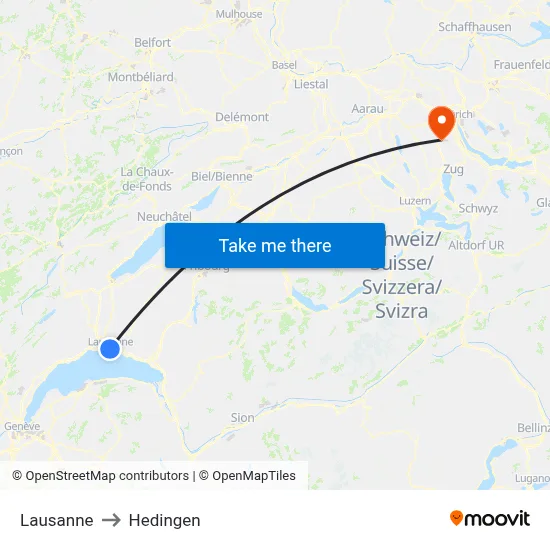 Lausanne to Hedingen map