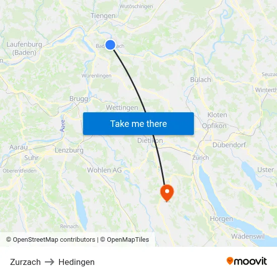 Zurzach to Hedingen map