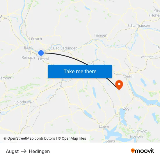 Augst to Hedingen map
