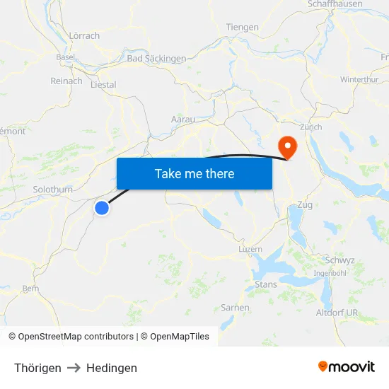 Thörigen to Hedingen map
