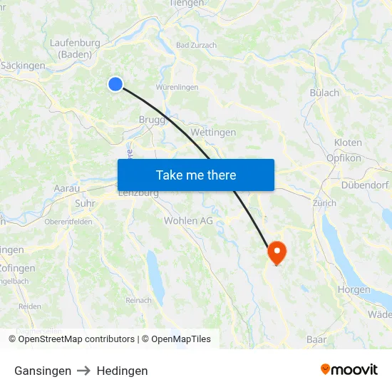 Gansingen to Hedingen map
