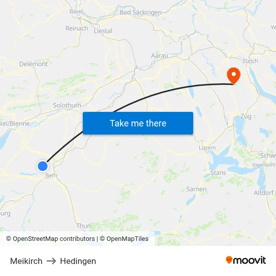 Meikirch to Hedingen map