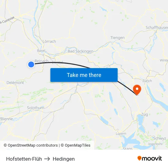 Hofstetten-Flüh to Hedingen map