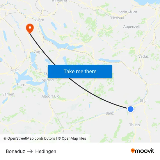 Bonaduz to Hedingen map
