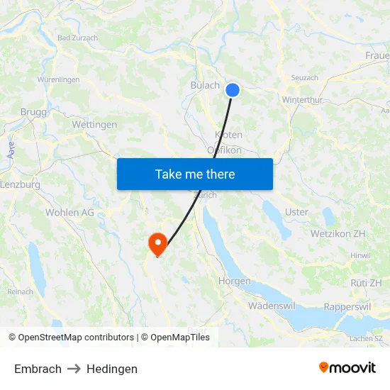 Embrach to Hedingen map