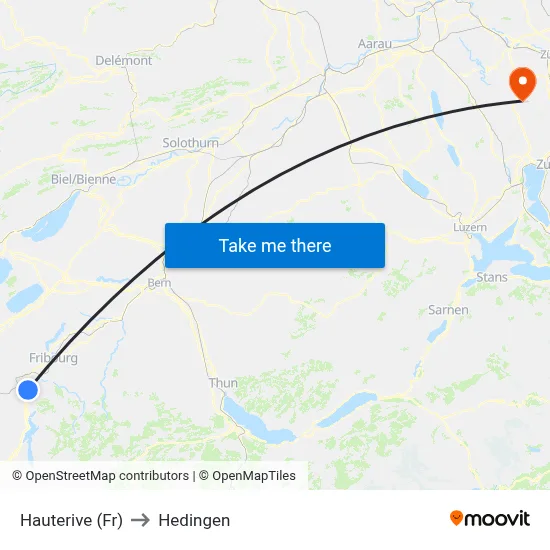 Hauterive (Fr) to Hedingen map
