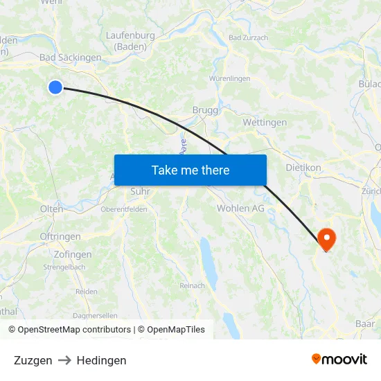 Zuzgen to Hedingen map