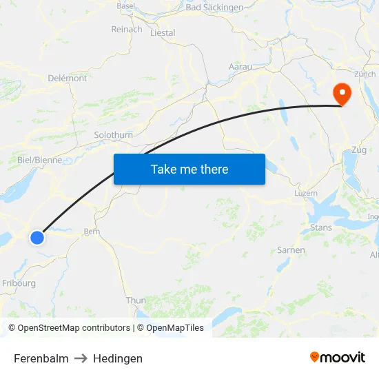 Ferenbalm to Hedingen map