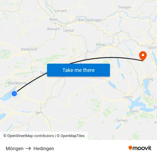 Mörigen to Hedingen map