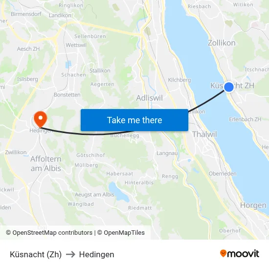 Küsnacht (Zh) to Hedingen map