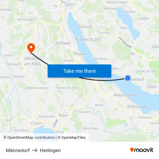 Männedorf to Hedingen map