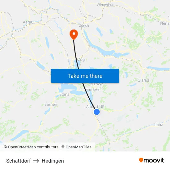 Schattdorf to Hedingen map