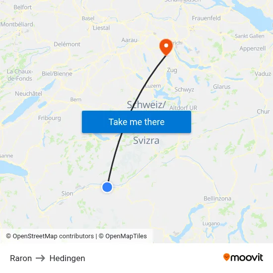 Raron to Hedingen map