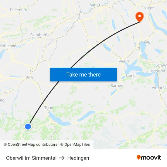Oberwil Im Simmental to Hedingen map