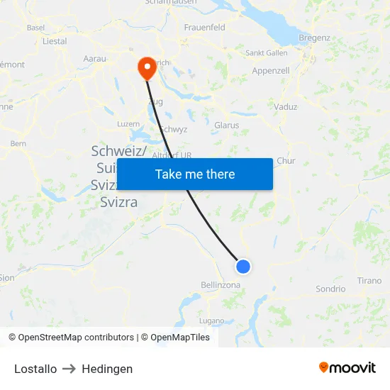 Lostallo to Hedingen map