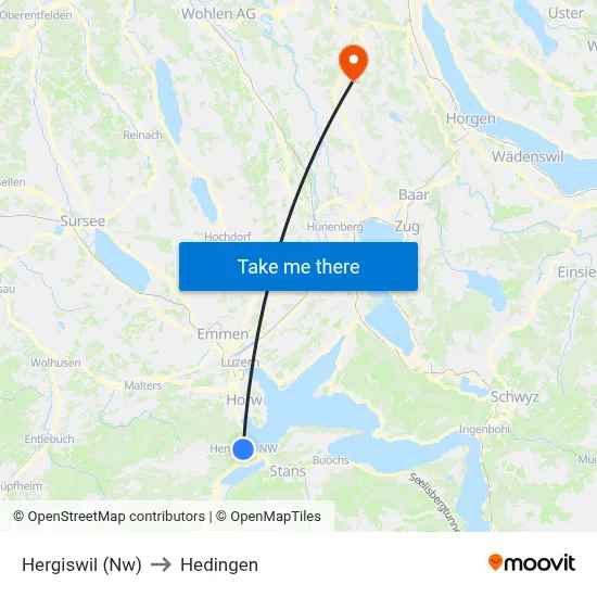 Hergiswil (Nw) to Hedingen map