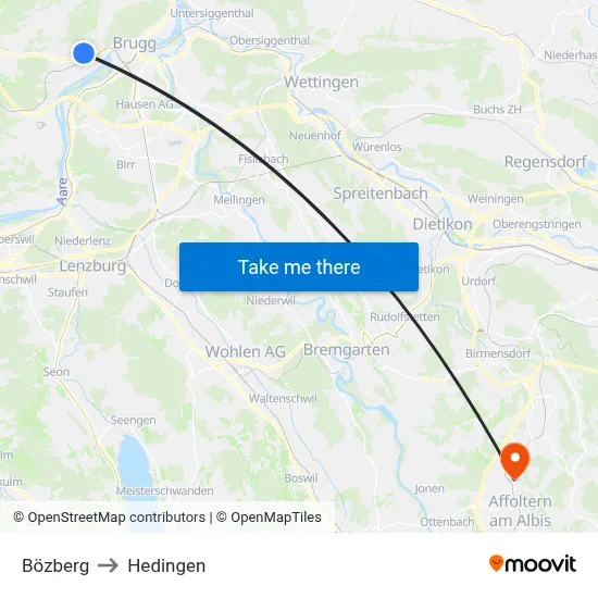 Bözberg to Hedingen map