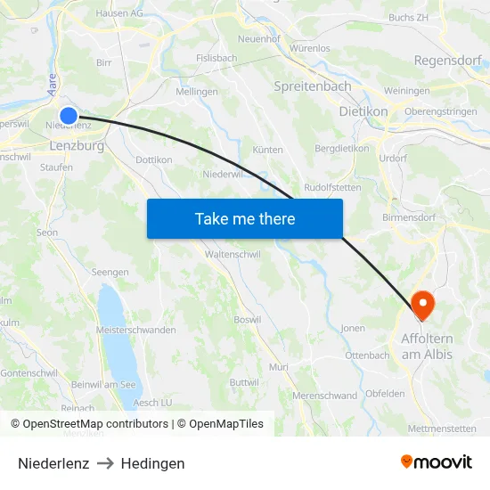Niederlenz to Hedingen map