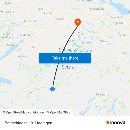 Baltschieder to Hedingen map