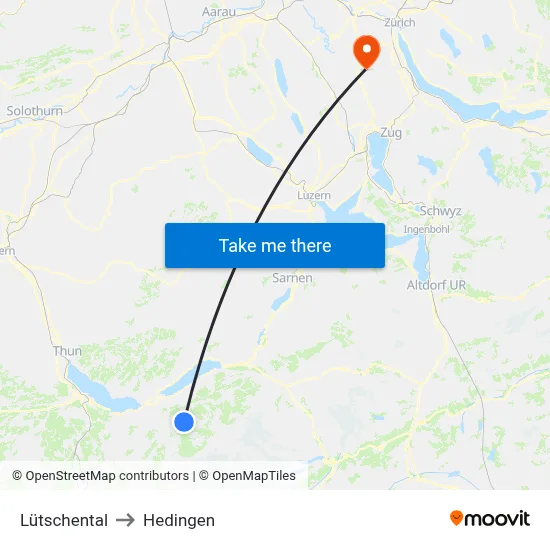 Lütschental to Hedingen map