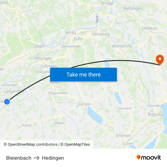 Bleienbach to Hedingen map
