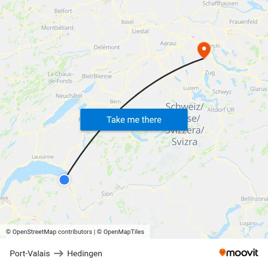 Port-Valais to Hedingen map
