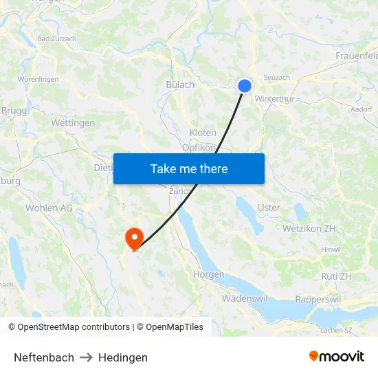 Neftenbach to Hedingen map