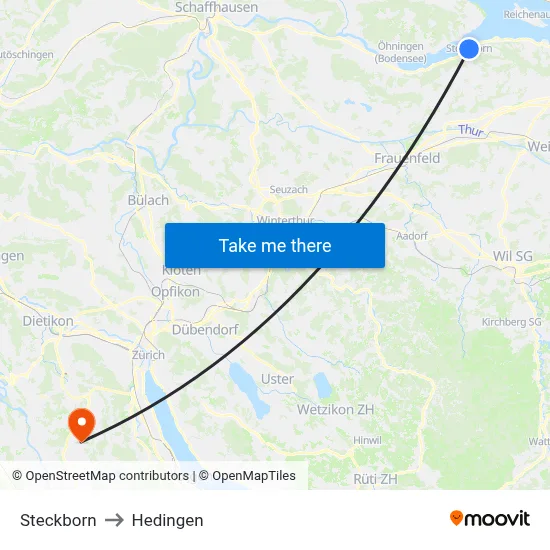 Steckborn to Hedingen map