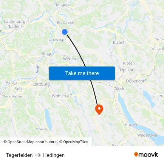 Tegerfelden to Hedingen map