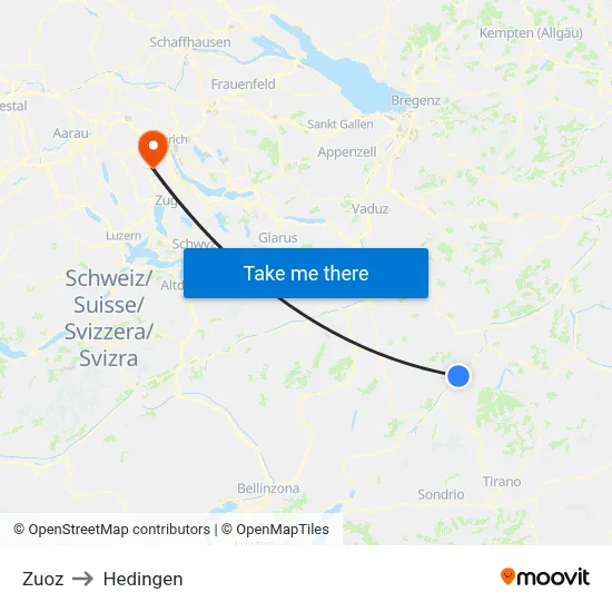 Zuoz to Hedingen map