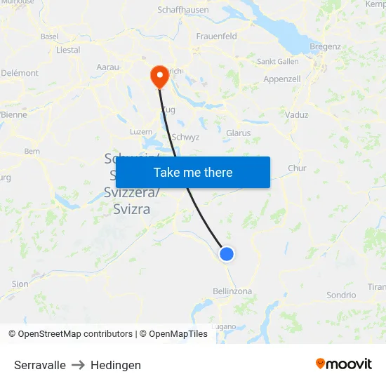 Serravalle to Hedingen map