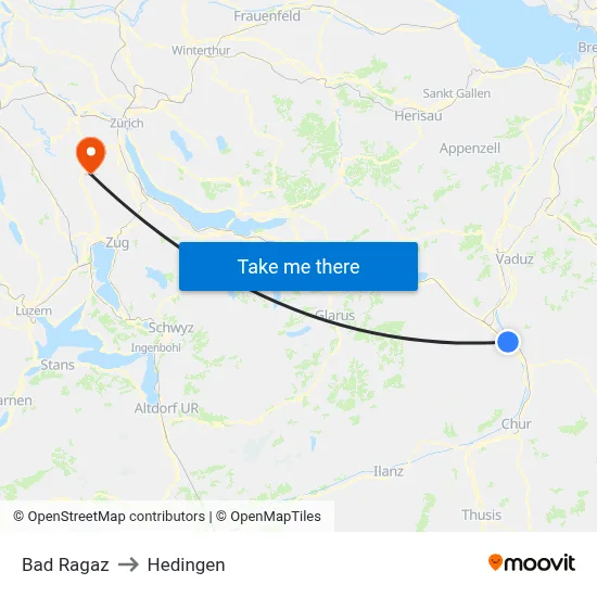 Bad Ragaz to Hedingen map