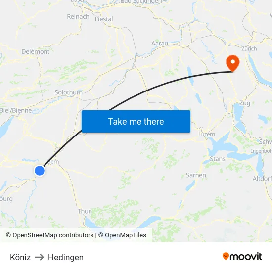 Köniz to Hedingen map