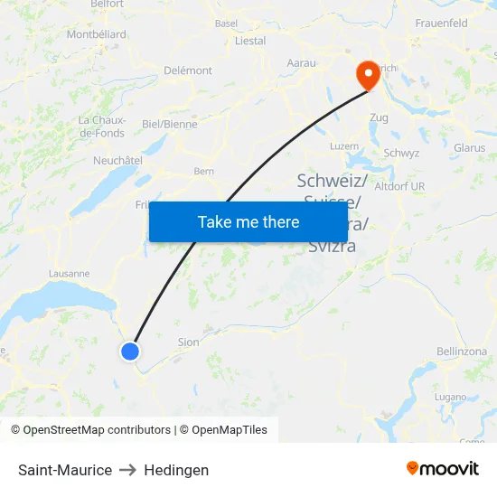 Saint-Maurice to Hedingen map