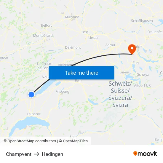 Champvent to Hedingen map