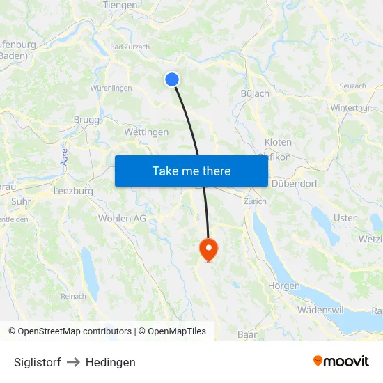 Siglistorf to Hedingen map