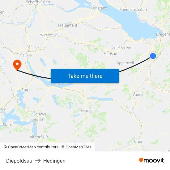Diepoldsau to Hedingen map