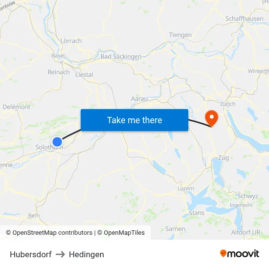 Hubersdorf to Hedingen map