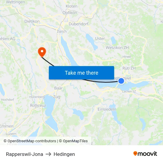 Rapperswil-Jona to Hedingen map