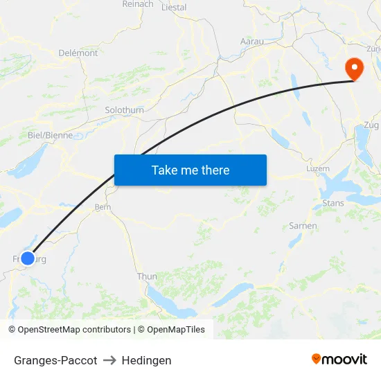 Granges-Paccot to Hedingen map