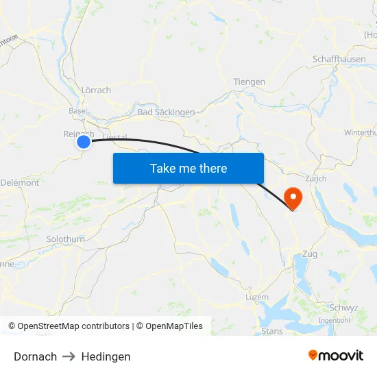 Dornach to Hedingen map