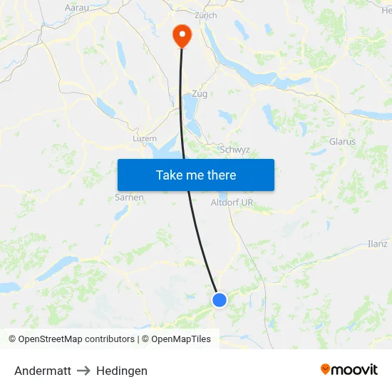 Andermatt to Hedingen map