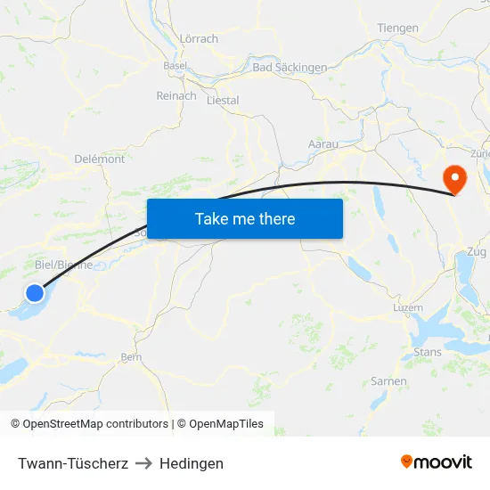 Twann-Tüscherz to Hedingen map
