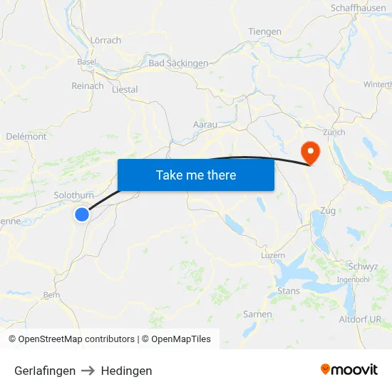 Gerlafingen to Hedingen map