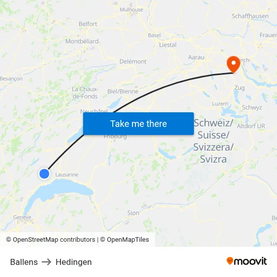 Ballens to Hedingen map