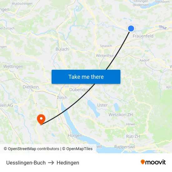 Uesslingen-Buch to Hedingen map